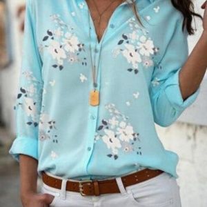 Floral button turn-down collar shirt